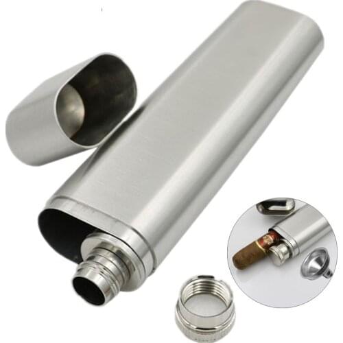 Hot sale 2oz ounce Creative 304 Stainless steel alcohol Whisky Bottle hip flask Moscow cccp Vodka flagon with one Cigar tube