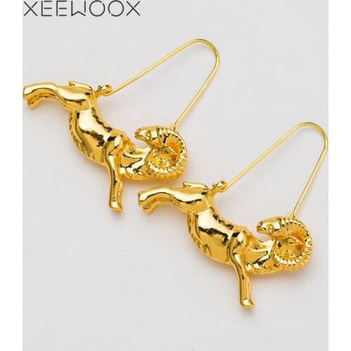 XEEWOOX 2019 New Vintage Gold Luxury Aries Drop Earrings Big Metal Statement Earring For Women Jewelry Gift