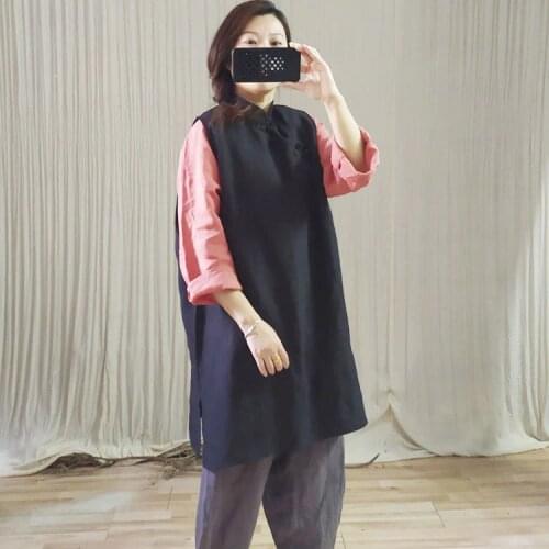 Women Spring Summer Linen Vests Waistcoat Ladies Flax Vest Female Loose Long Sleeveless Tops 2021