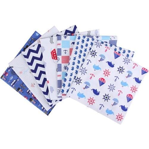 1M Ocean Style Pure Cotton Anchor Car Elephant Printed Fabric Patchwork Sewing Handmade DIY Material Twill Tissus Cloth By Meter