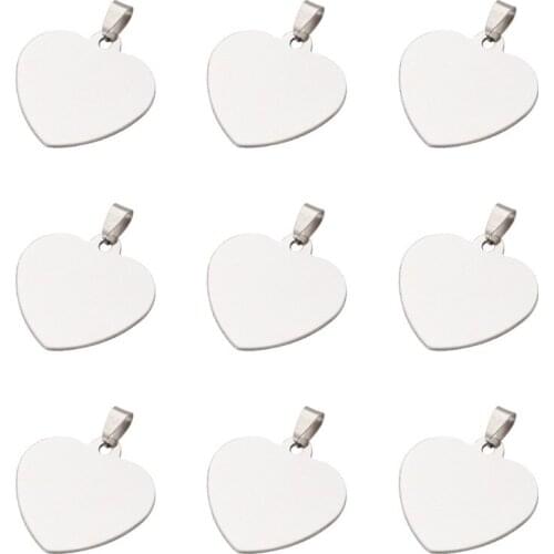 10pcs 201 Stainless Steel Heart Blank Stamping Tag Pendants jewelry making, One Side Polishing,33x34.5x1mm, Hole: 6x4mm F70