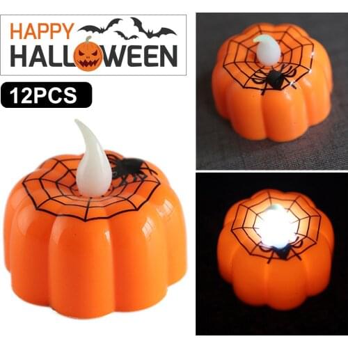 12pcs Pumpkin Flameless Tea Candles Lights Halloween Led Flickering Tealights For Halloween Party Home Decor Lamp