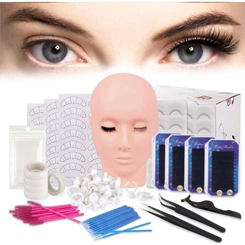20PCS False Eyelash Extension Training Kit Flat Mannequin Head Eye Lash Grafted Beginner Practice Set Tweezer Brushes