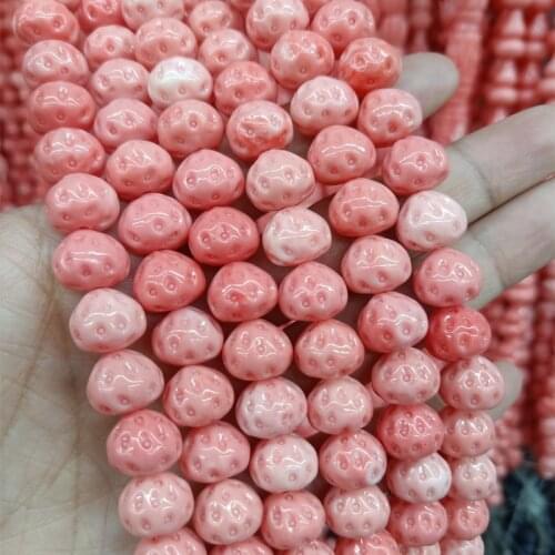 20pcs 10x12mm Pink Strawberry Coral Beads DIY Loose Spacer Fruit Bead For Jewelry Making Bracelet NecklaceAccessories