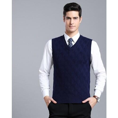 2019 Mens Casual Solid Color Sweater Vest High Quality Male V Neck Knitted Cashmere Pullover for Winter