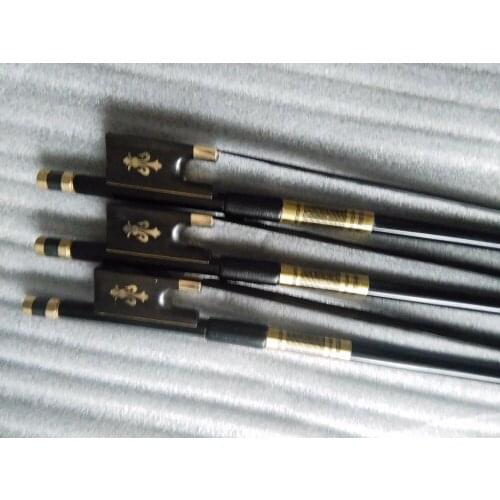 3 PC strong Black Carbon Fiber Violin bow 4/4 Black Hair Ebony frog flower inlay