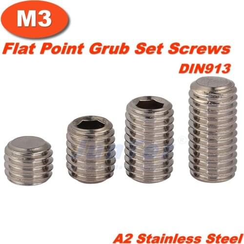500pcs/lot M3(3mm) A2 Stainless Steel Flat Point Grub Hex Socket Set Screws DIN913