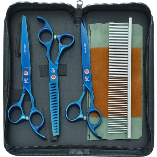 7.0" Pet Cutting Scissors Puppy Fish Bone Thinning Shears Curved Tijeras Dog Grooming Scissor Stainless Steel Animal Tool B0024A