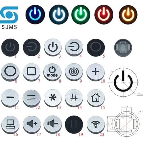 Free Shipping 10pcs C12 LED OD 10mm Switch Cap Symbol Cap For 6*6mm Tactile Momentary LED Tact Push Button Switch Power Icon cap