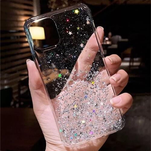 Bling Glitter Star Transparent Phone Case For iPhone 11 12 Pro X XR XS Max 7 8 Plus SE 2020 Shockproof Soft Silicone Back Cover