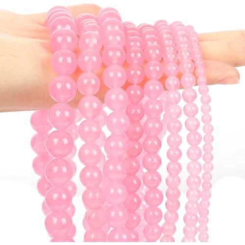 Natural Pink Chalcedony Jades Beads Round Loose Spacer Bead For Jewelry Making DIY Bracelet Needlework Accessories 4/6/8/10/12MM