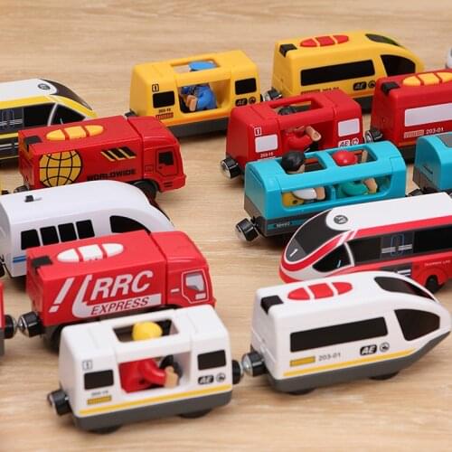 Kid Diecast Slot Toy Car RC Electric Train Track Railway Toys Set Connected with Wooden Railway Track Present Toys for Children