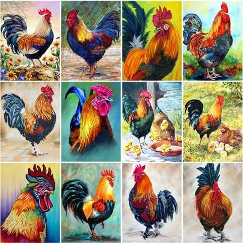 DIY 5D Diamond Painting Rooster Hen Chicken Full Round Mosaic Diamond Embroidery Cross Stitch Rhinestone Room Decor