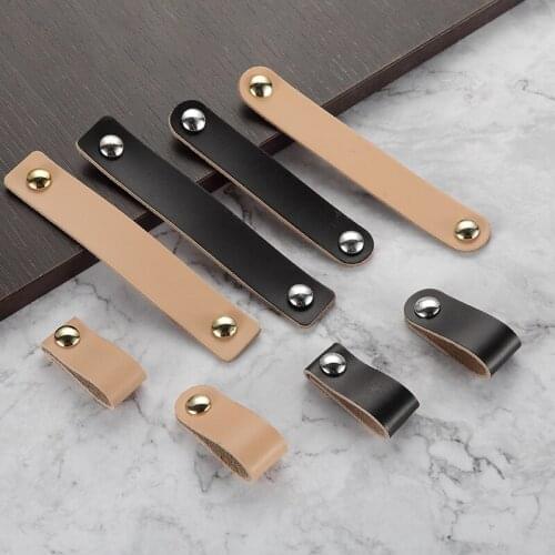 PU Leather Handle and Knobs Door Knobs Pull For Furniture Cabinet Drawer Suitcase Handle With Screws Furniture Hardware