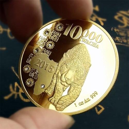 Replica 2015 Zambia Republic 1oz.999 African Leopard 10000 Kwacha Gold Animal Commemorative Coin Collection Souvenir Gifts
