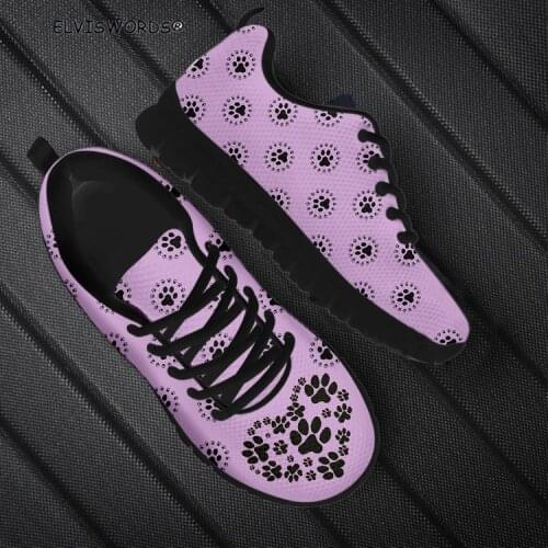 ELVISWORDS Dog Paw Prints Casual Non-slip Walking Shoes for Women Ladies Comfortable Flat-Shoes Female Lace-up Sneakers Footwear