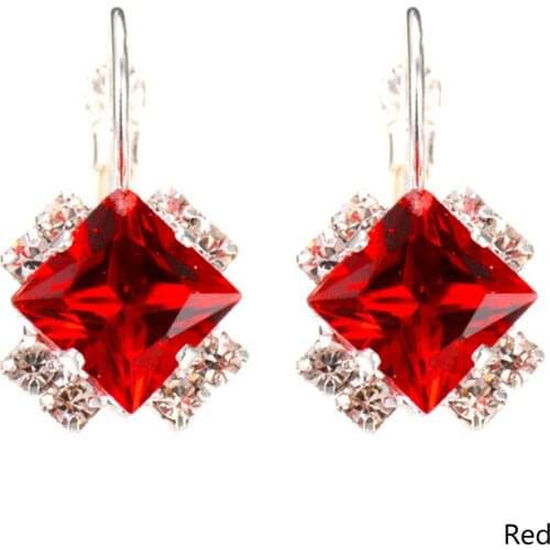 Personality Luxury Square Crystal Earrings For Women CZ Wedding Party Jewelry Stud Earrings Elegant Ladies Ear Clips