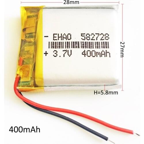 3.7V 400mAh 582728 Lithium Polymer LiPo Rechargeable Battery Li ion cells For Mp3 smart watch PAD DVD E-book bluetooth headset