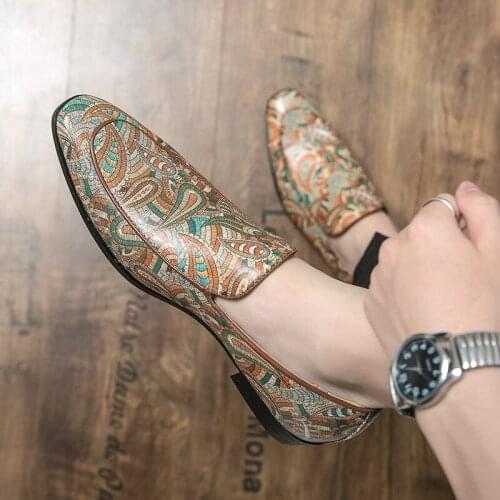 Vintage Printing Loafers for Men Casual Flat Large Size Men Boat Shoes Moccasin Homme Party Non Slip Men Leaher Dress Shoes 48