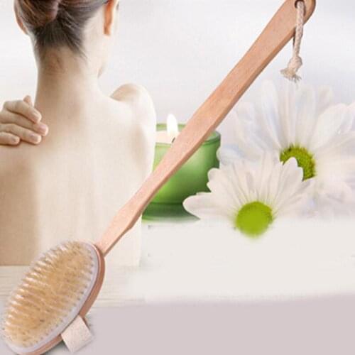 Fashion Hot Natural Long Wooden Bristle Body Brush Massager Bath Shower Back Spa Scrubber LX8243