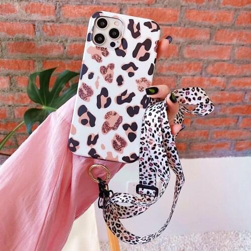 Fashion Leopard Lanyard Phone Case For Samsung Galaxy Note 20 Ultra S21 S20 S10 S9 S8 Plus note9 Note10 Soft Silicone Back Cover