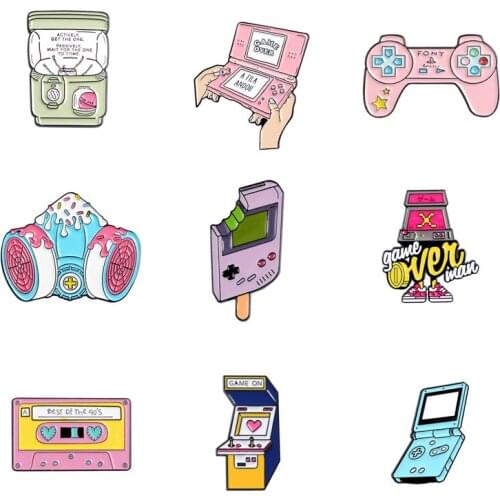 Cartoon Handheld Game Enamel Pins Custom Pink Purple Nostalgic Gashapon Brooches Bag Button Badge Fashion Jewelry for friends