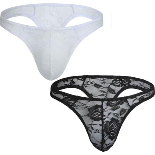 2PCS/Lot Mens Sexy Lace Transparent Briefs Bikini G-string Thong Exotic Jockstrap Tangas Gay Underwear Shorts Sissy Panties