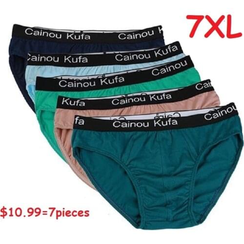 7pcs/Lot 7XL 6XL 5XL100%Cotton Men Birefs Mid Waist Triangle Comfortable Underwear Men Breathable Shorts Men Briefs
