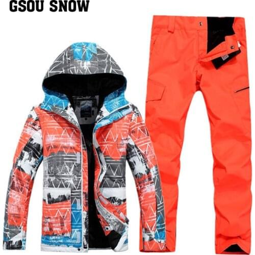 New GSOU SNOW Mens Ski Suit Windproof Waterproof Outdoor Assault Suit Winter Breathable Warm Ski Jacket Ski Pants For Men