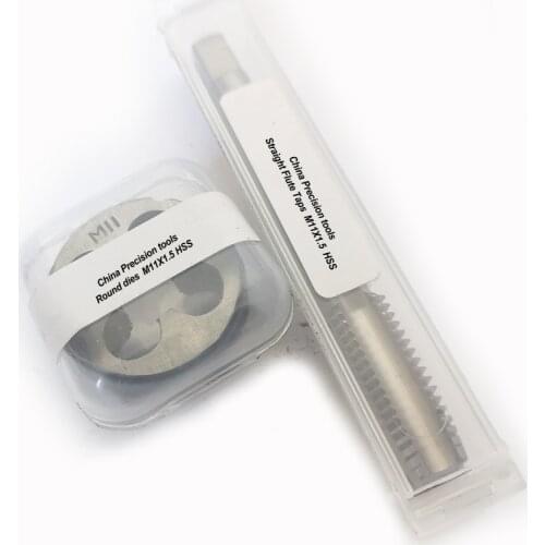 2PCS HSS Metric thread plug tap die set M11 11X1.5 Fine screw Straight flute taps round dies M11X1.25 M11X1 M11X0.75 M11X0.5