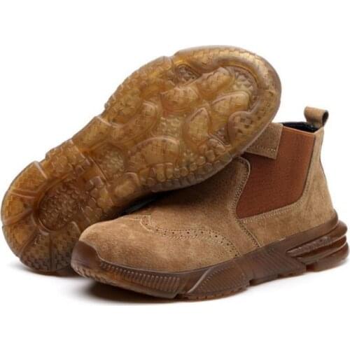 Anti-Smash Mens Protective Safety Boots And Anti-Puncture Khaki Suede Leather Breathable Non-Slip Low-Top Safety Shoes hot