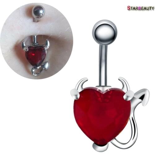 New Brand 1Pc Garnet Devil Heart Navel Piercing Belly Button Rings 14G Surgical Steel Body Piercing Ombligo Pircing Jewelry