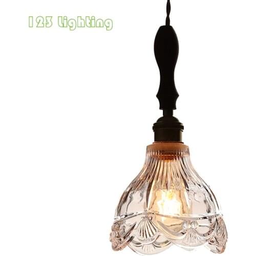 Japanese Style Pendant Lights Walnut Wood Clear Glass Restaurant Bedside Lounge Tea Room Bar Counter Deco Hanging Lights
