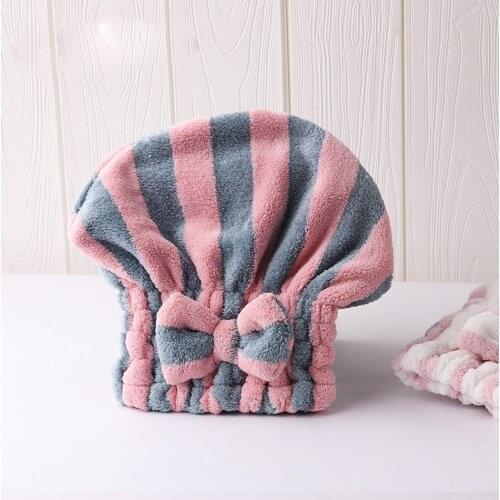 Striped Towel Women Hair Dry Towels Microfiber Strong Water Absorption Quick Drying Bathroom Bath Shower Beach Cap