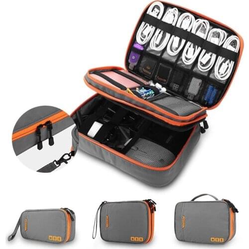 Portable Electronic Accessories Cable Storage Bag Double Layer Travel Case Organizer Bag Gadget Carry Bag for iPad Organize Powe