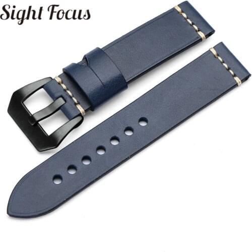 Handmade Italian Calfskin Watch Bands for Panerai Navy Watch Belts Watchband 20 22 24 26mm Leather Strap Men Sewn-in Tang Buckle