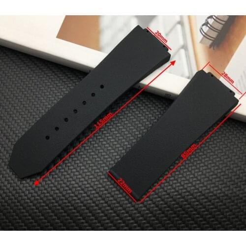 Black Silicone Rubber watch band 28*20mm 22mm buckle belt For Hublot strap Watchband logo stainless butterfly buckle with tools