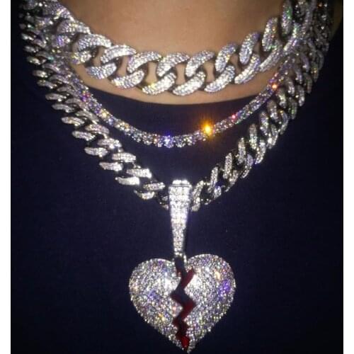 Rapper Bling Crystal Curb Hip Hop Heartbreak Necklace for Women Men Iced Out Punk Baguette Choker Cuban Link Chain Neckalce Gift