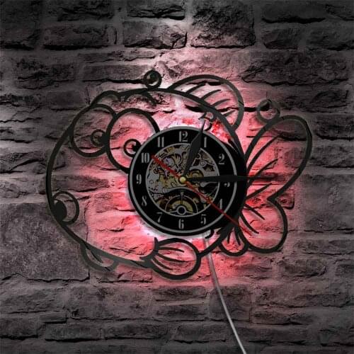 Cartoon Nemo Clownfish Designed Lamp Vinyl Record Wall Clock With LED Backlight Sea Animal Gold Fish LED Hanging Light Watch