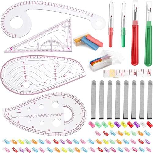 Dailylike Sewing Tools 4 Styles French Curve Metric Rulers And Supplies Include Sewing Clips/Seam Ripper For Fabric Sewing