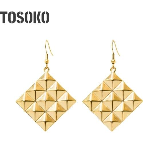 TOSOKO Stainless Steel Jewelry Square Rhombic Geometry Earrings Cool Womens Earrings BSF272
