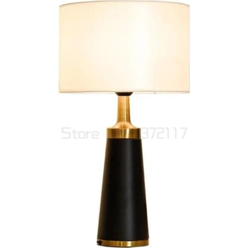 Hardcover home modern Nordic decorative lamp bedroom bedside table lamp simple warm antique copper beige cloth table lamp