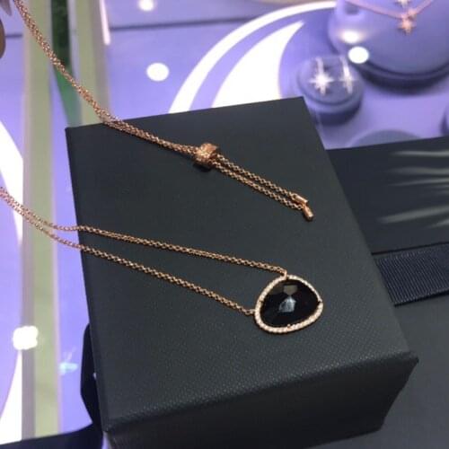 UMGODLY Brand Fashion Rose Gold Color Copper Zircon Black Faceted Stone Pendant Adjustable Necklace Women Beautiful Jewelry