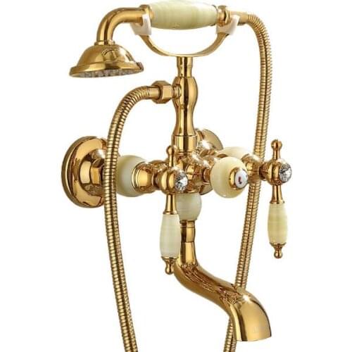 Vidric Fashion luxury high quality brass and jade gold finished wall mounted bath and shower faucet set exposed B&S faucet set