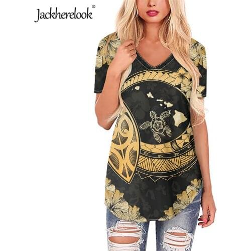 Jackherelook Womens Blouese V neck Clothes Hawaii Turtle Map Polynesian Tribal Brand Design Harajuku Shirts Plus Size Tops Mujer