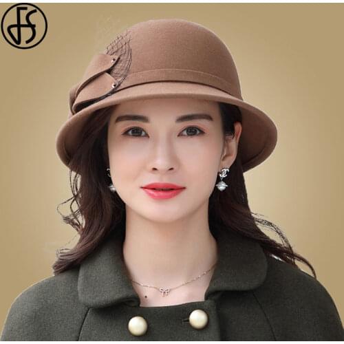FS 2020 Winter Fedora Hats For Women Fashion Wide Brim Chapeu Femme Feutre Floral Sombrero Mujer Bowler Hat Cloche Wool Fedoras