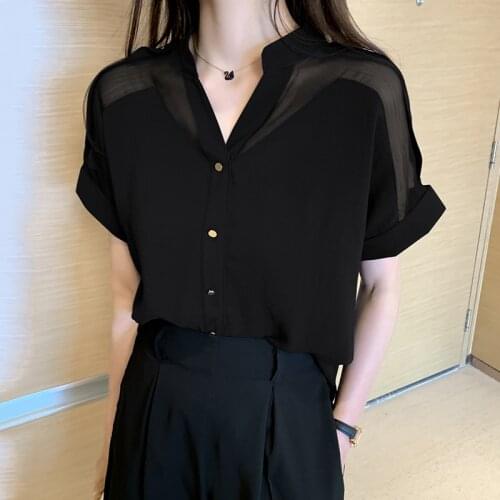 Womens Chiffon Shirt Short Sleeve Lace Top V-neck Loose Casual Summer Blouses Top Plus Size