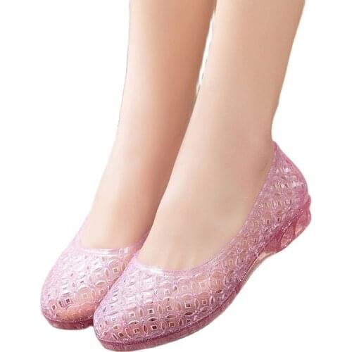 Women Clogs Jelly Sandals Home Non-slip Summer Hole Shoes Female Flat Slippers Plastic Female Girls Cool Hollow EVA Garden Shoes