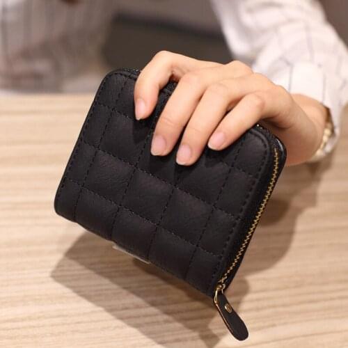 Women Short Wallets PU Leather Female Plaid Purses Plaid Card Holder Wallet Fashion Woman Small Zipper Wallet With Coin Purse
