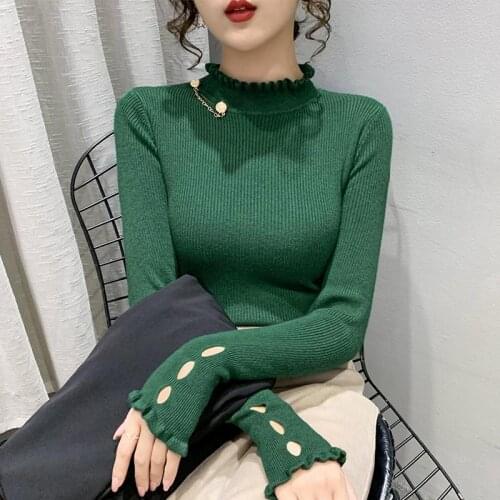 Women Knitted Sweaters Turtleneck Pullovers Soft Long Sleeve Korean Slim Sweater 2021 Spring Autumn Female Jumpers Unif Top